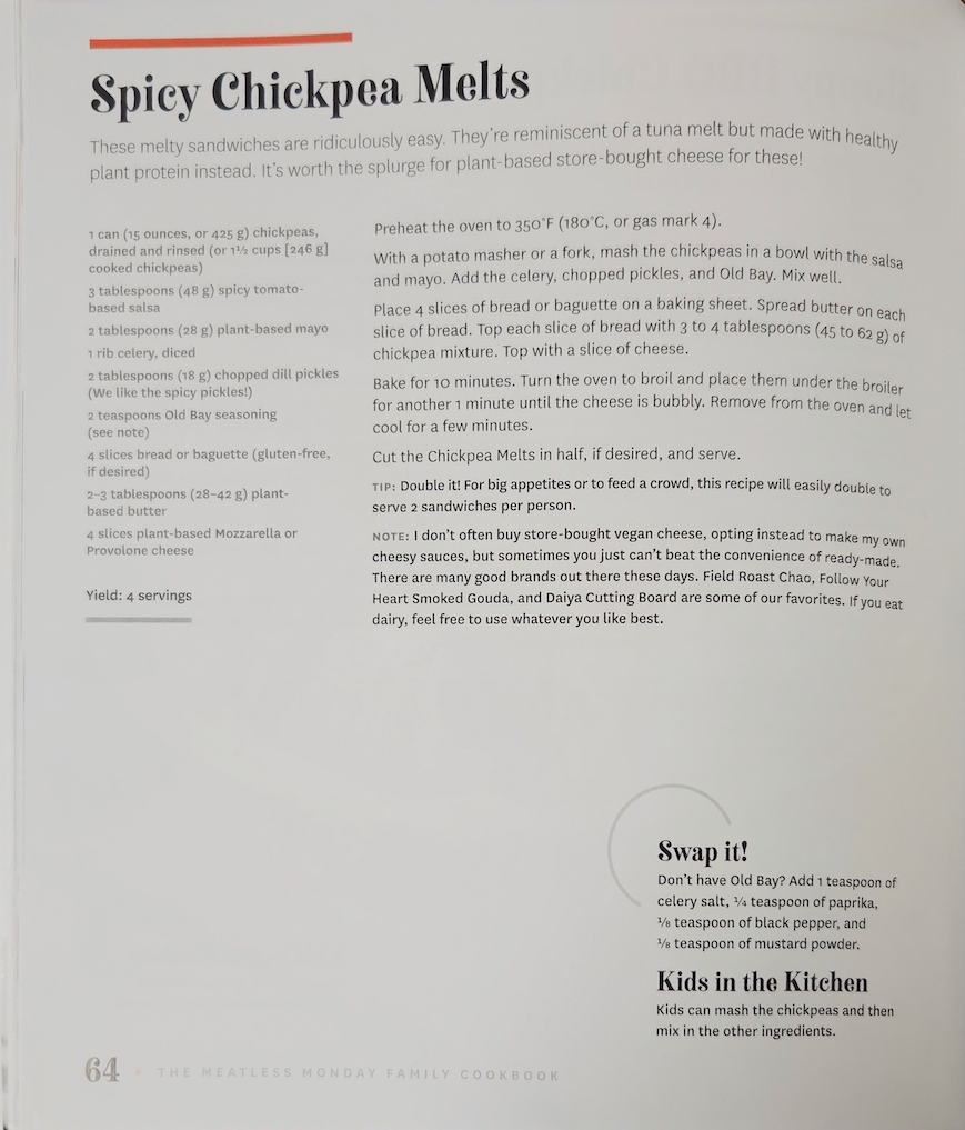 A recipe using our plastic free ally the chickpea. Recipe of "Spicy Chickpea melt" from Jenn Sebestyen's cookbook Meatless Monday which can be found on veggieinspired.com