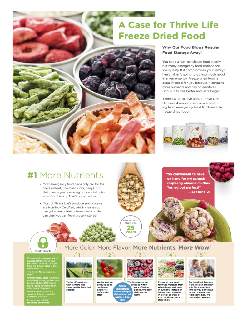 Information on Thrive Life Freeze-dried Foods Nutrilock system.