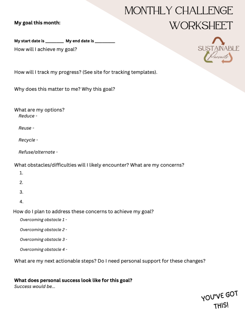 Better Habits monthly challenge worksheet.