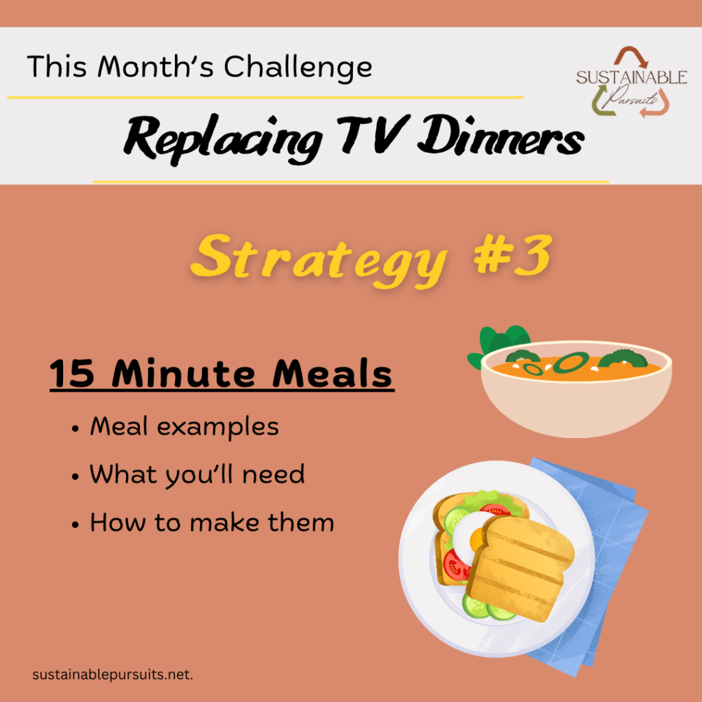 Strategy #3 for replacing TV dinners, using 15 minute meals.